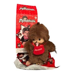 Monchhichi Brown Plush Doll with Red Bib